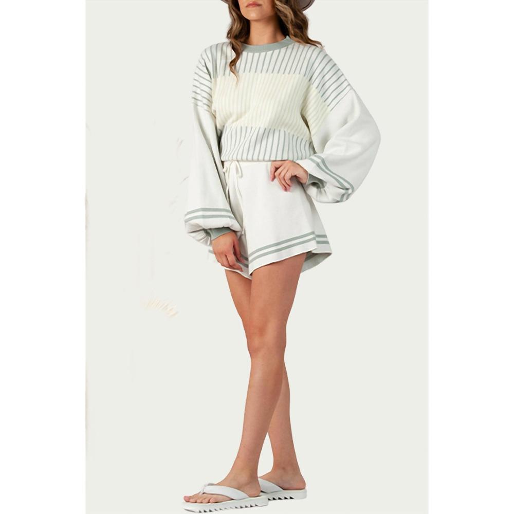 NEW LUCCA hygea striped knitted shorts in sage
